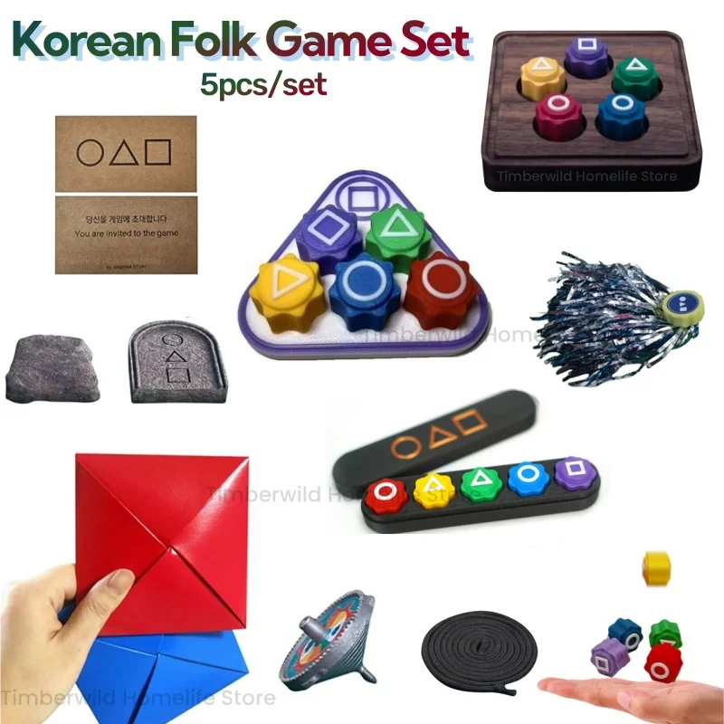 2025 Korean Folk Game 5pcs Set Dice Party Game Prop Square Circle Triangle Family Game Traditional Stone Catching Game Prop Hot