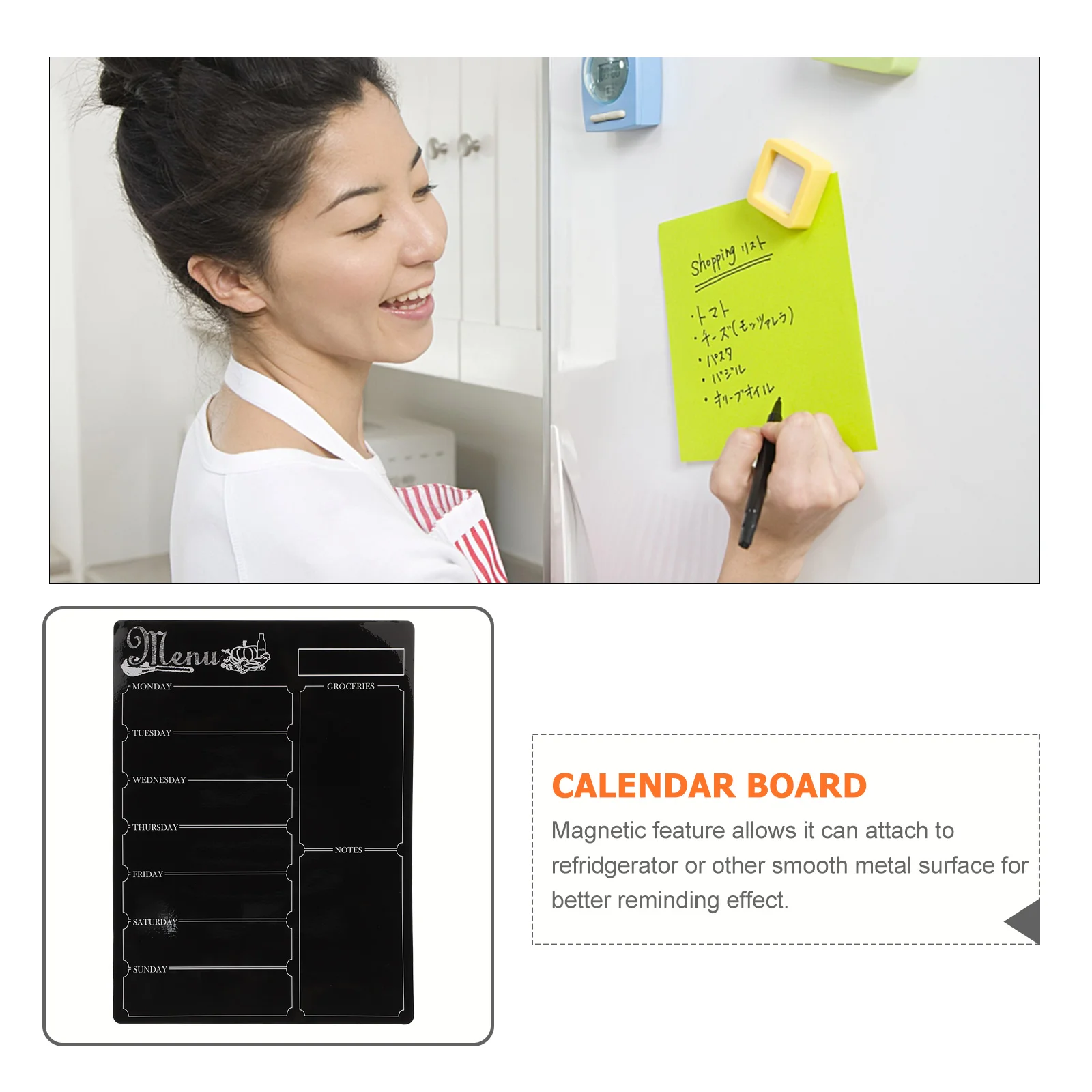 Reusable Magnetic Board สีดํา Dry Erase Chalkboard ปฏิทินหมายเหตุ ganizer สําหรับตู้เย็นกันน้ํา