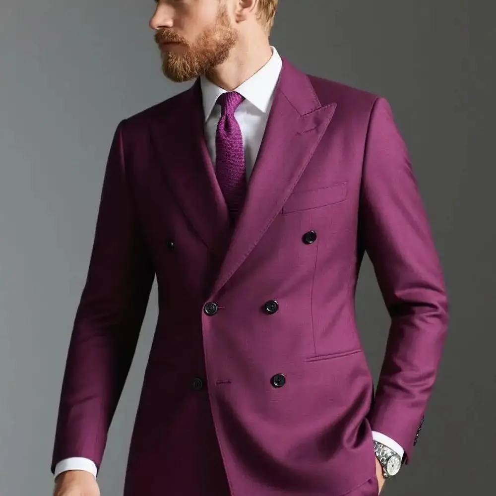 

Solid 2 PCS Wedding Tuxedo Peak Lapel Slim Fit Double Breasted Blazer Men Suit Groom Wear Formal Party Prom Suits