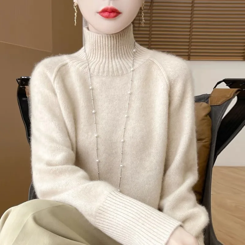 

Autumn Winter Camere Knitwear High Collar ort Loose Long Sve Overhead Pure Color Women's Base irt Sweater Versatile