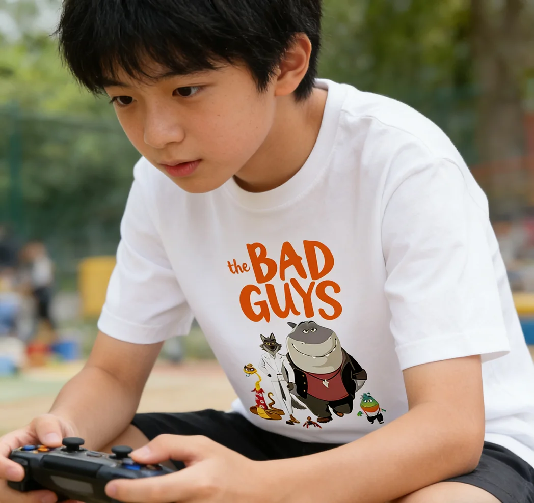 The Bad-Guys Anime Cartoon T Shirt for Men Y2K Harajuku Streetwear Loose Fit Cotton Round Neck Short Sleeve Summer Top