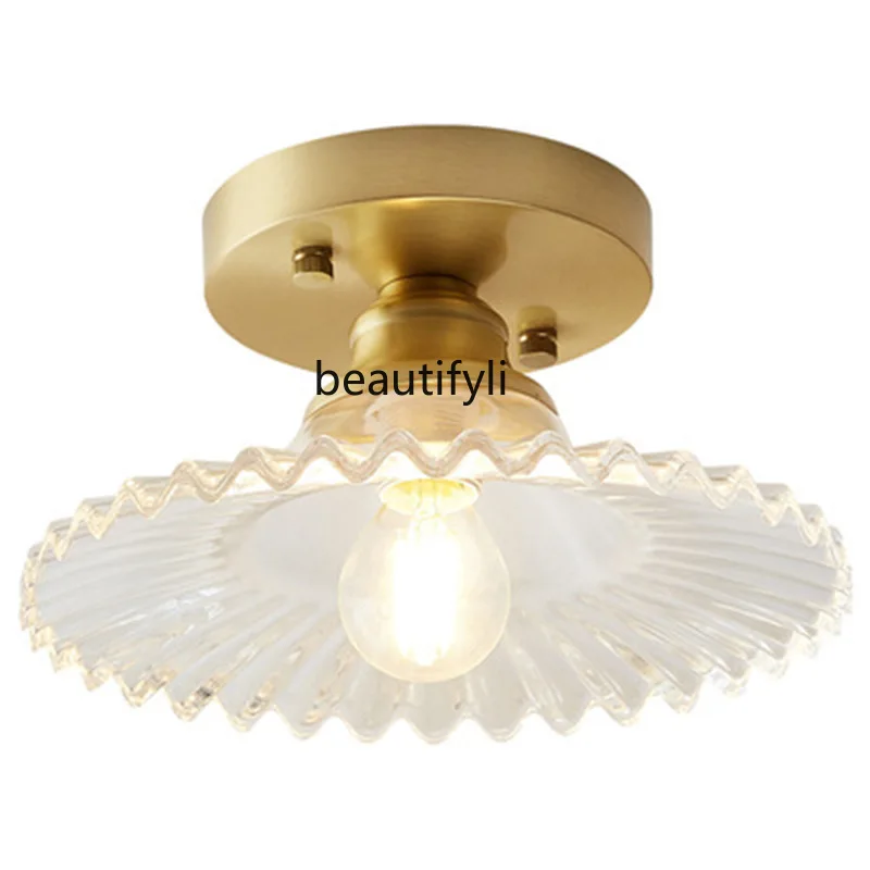 

HJ Copper Aisle Light Household Crystal Lamp Corridor Japanese Bed & Breakfast Balcony Ceiling Light