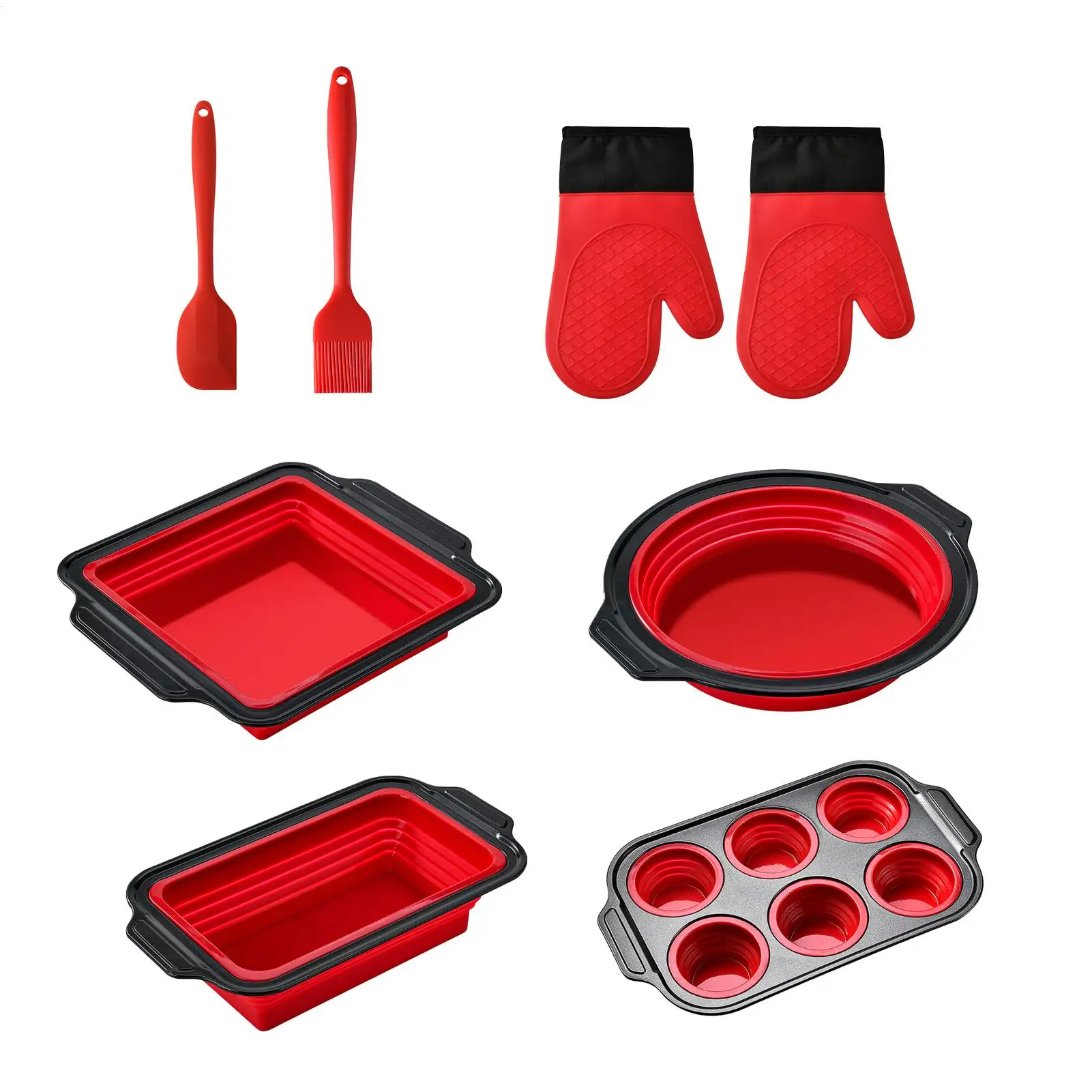 

Наборы силиконовых форм для выпечки: штабелируемые противни с перчатками, лопаткой и кисточкой, силиконовые формы для хлеба, печенья, яиц, для тостера и духовки