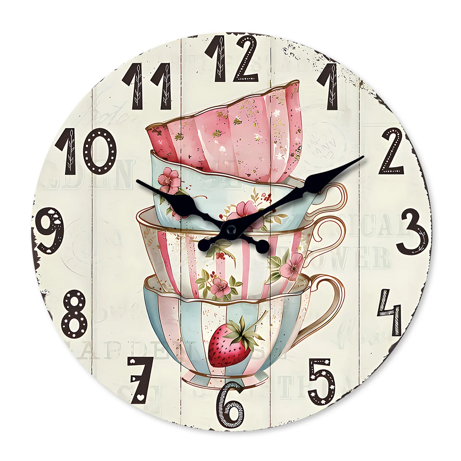Relógio de Parede de Madeira com Padrão Floral Colorido Vintage para Sala de Estar, Quarto, Cozinha, Decoração de Casa, Relógio Silencioso de Quartzo, Presente de Feriado, 10 Polegadas, 12 Polegadas, 14 Polegadas, 16 Polegadas (Sem Bateria)