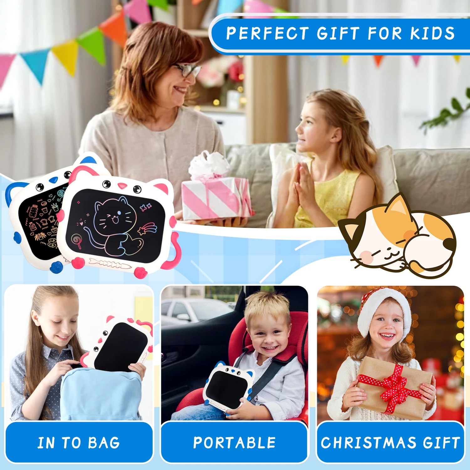 Pizarra mágica de 10 pulgadas para gatos, tablero de dibujo LCD, tableta de escritura, herramienta de pintura artística, juguetes para niños, juego mental, regalo de cumpleaños