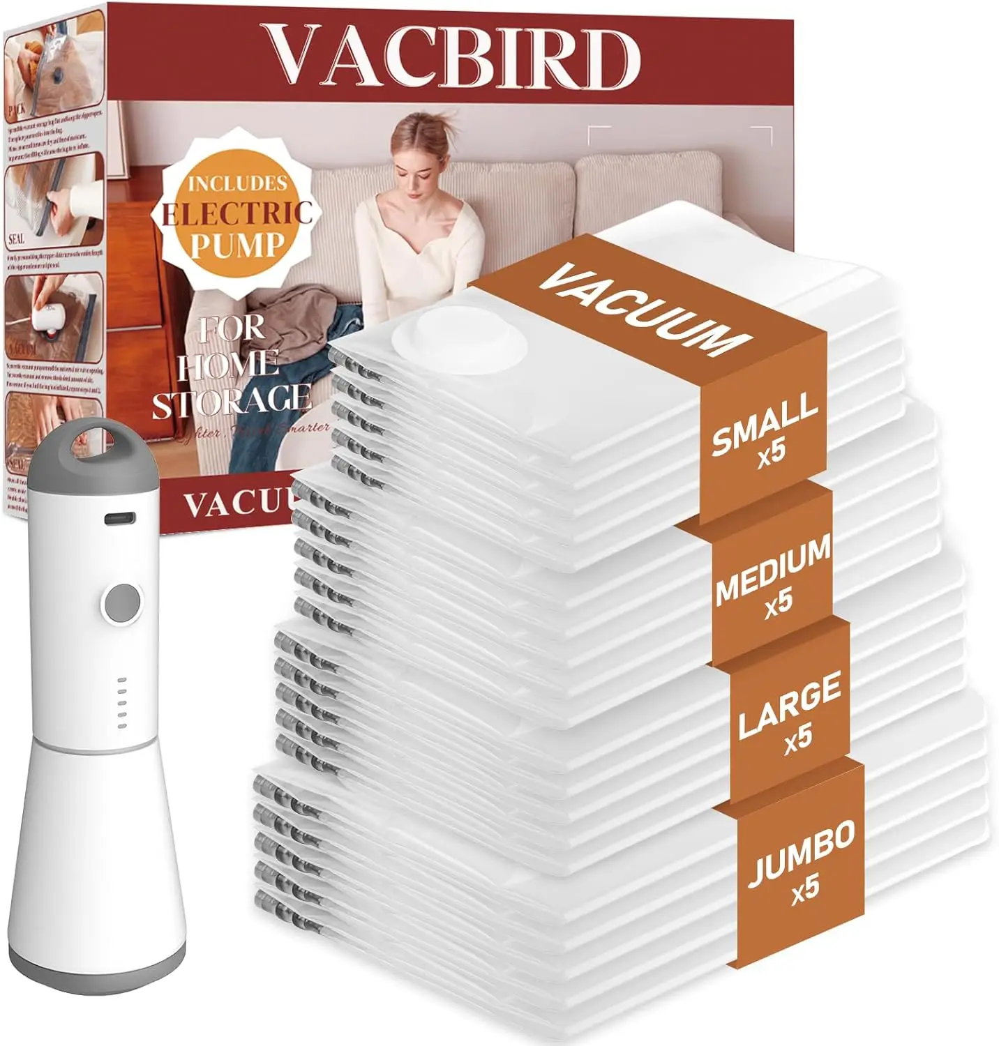 

Vacuum Seal Bags 20 Pack with Cordless Air Pump, Space Saver for Clothes Blankets Pillows Travel