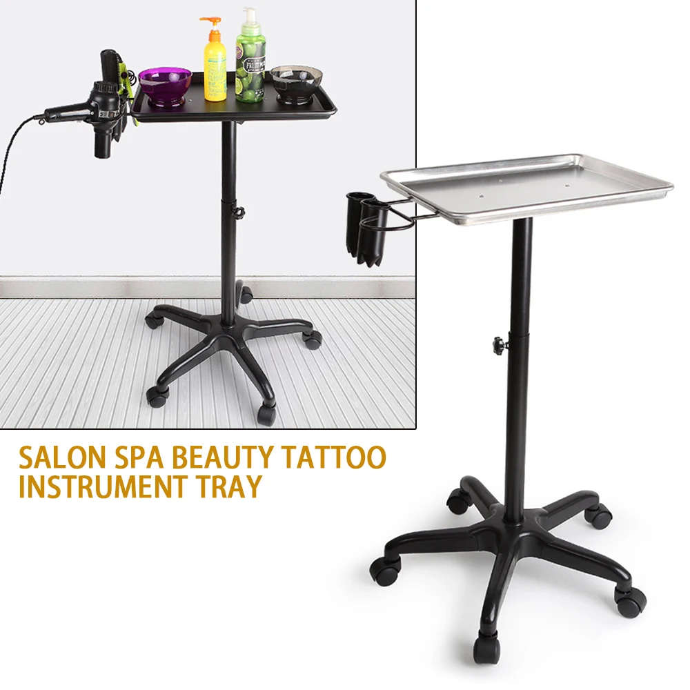 Salon Spa Beauty Tattoo Cart Silver Rolling Service Instrument Tray Black And Silver