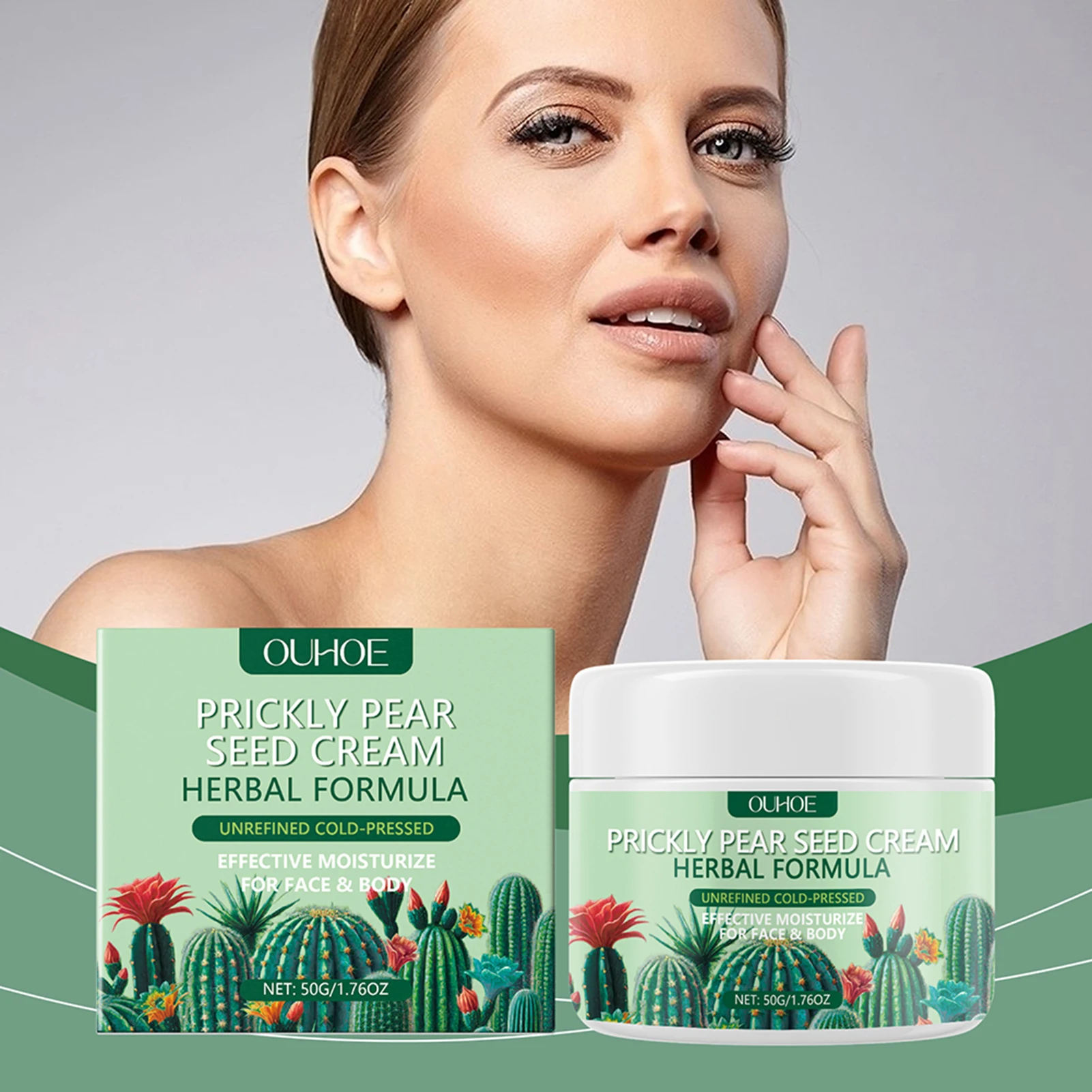 

50g Prickly Pear-Seed Cream,Herbal Formulas Face Body Moisturizer Cold-Pressed,Anti-Aging Moisturizing Cream For Skin Care