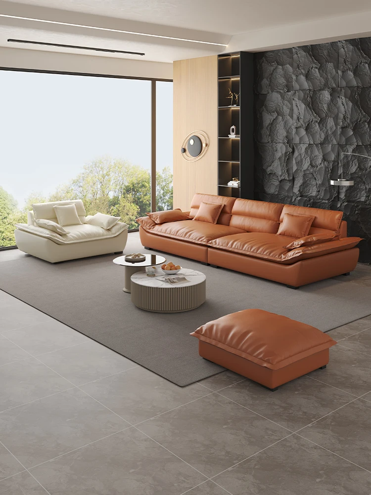 

2025 Italian minimalist cat scratching skin sailing sofa living room modern simple high backrest large sitting deep straight row