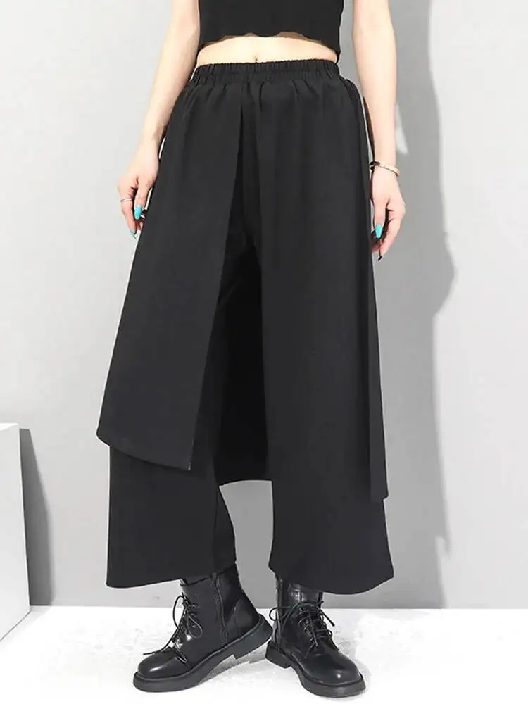 

Elastic Waist Black High Irregular Long Wide Leg Trousers New Loose Fit Pants Women Fashion Spring Autumn 2026 1Q15W