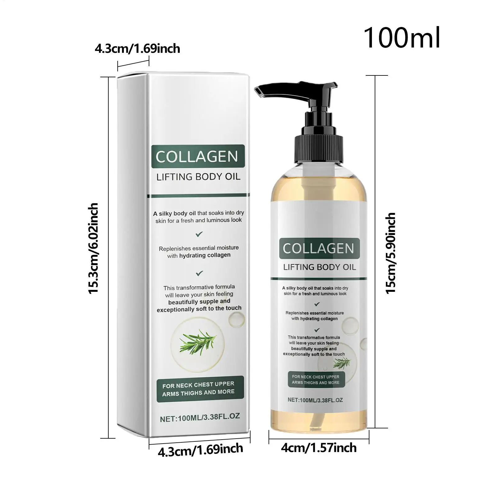 100ml Collagen Body Oil Tighten Skin Elasticity Increased Moisturizing Body Smooth Non-greasy Rosemary After Shower Body Oil