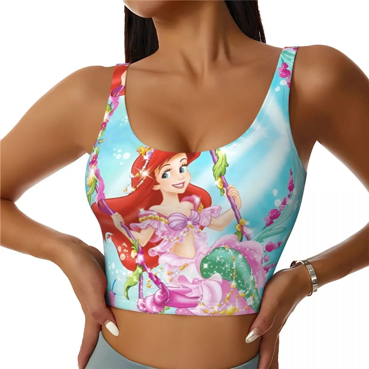 

Custom Cartoon Ariel The Little Mermaid Hot Workout Crop Tank Tops Women Manga Running Sports Bras