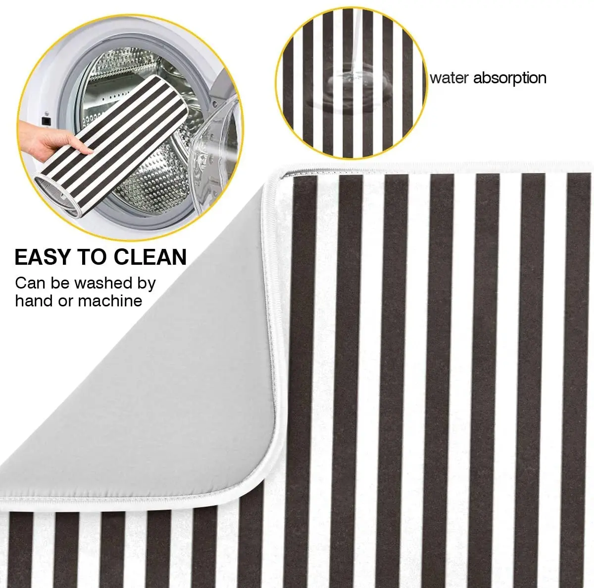 Black Striped White Dish Drying Mat for Kitchen Absorbent Microfiber Drying Pad Dish Mat 24\