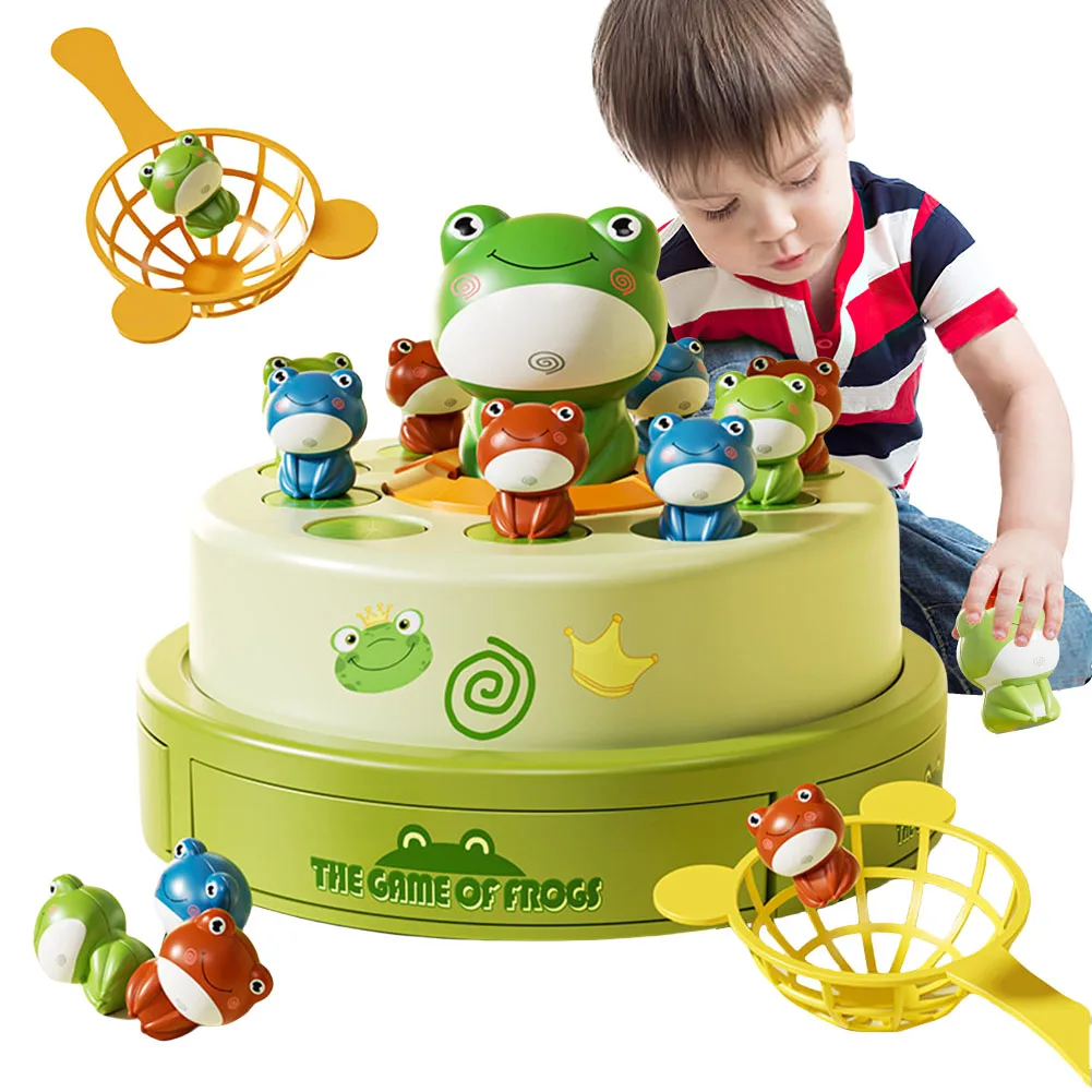 Frog Bounce and Catch Toy Interactive Educational Tabletop Family Game with Music Multi-Function for Kids Reaction Training