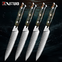 Premium Damascus Steel 1-4 Pcs Steak Knife Ultra Sharp Kitchen Dinner Knife 5 Inch Straight Edge Blade Triple Rivet Steak Knife