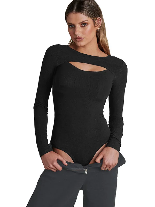 

Women's Hollow out Long Sved Jumpsuit Base irt Hollow out Base Layer irt ort Pants Polyester Fiber Casual Sle