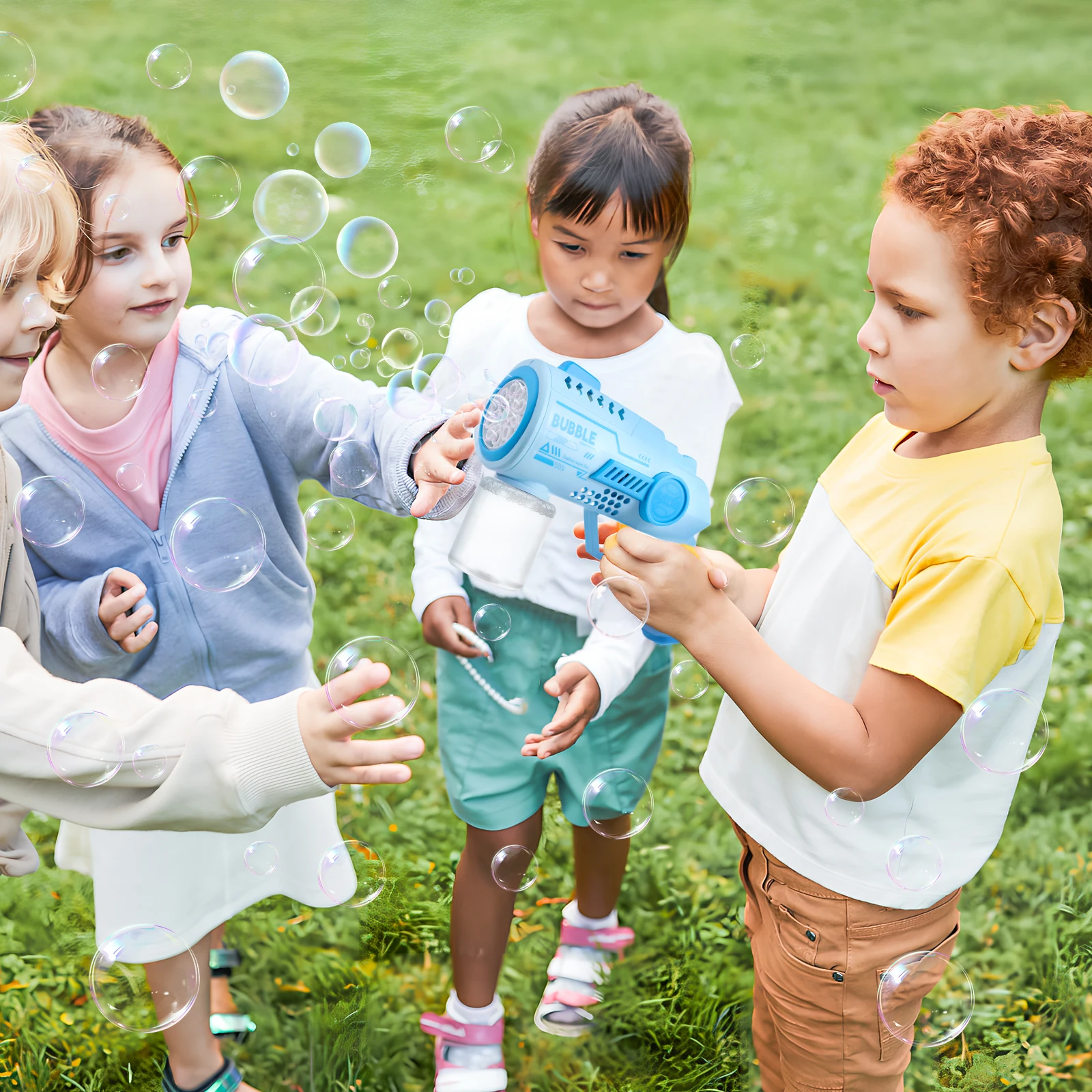 

Square Bubble Machine Automatic Blowing Kids Bath Tub Birthday Party Favors Lightweight Portable Handheld Toddler Fun
