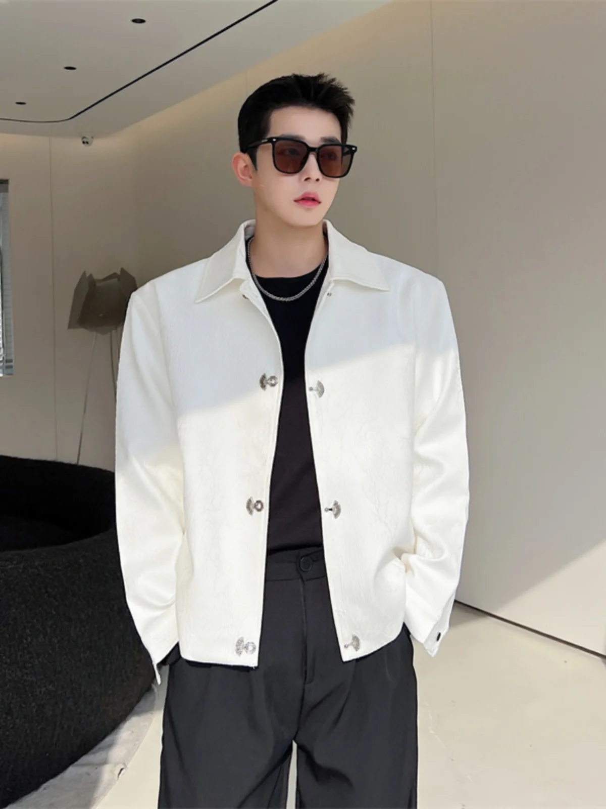 Loose Fit getextureerde stof Jaet Heren ort Sle Veelzijdige binnenkleding Jeugdige trendy lente herfst winter bovenkleding