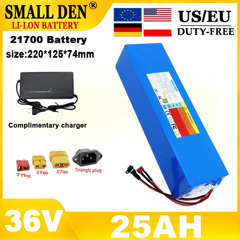 

New 36V 25Ah 21700 10S5P Lithium battery pack 1000W motor With 30ABMS For E-two wheelers scooter tricycle EU US Tax free+charger