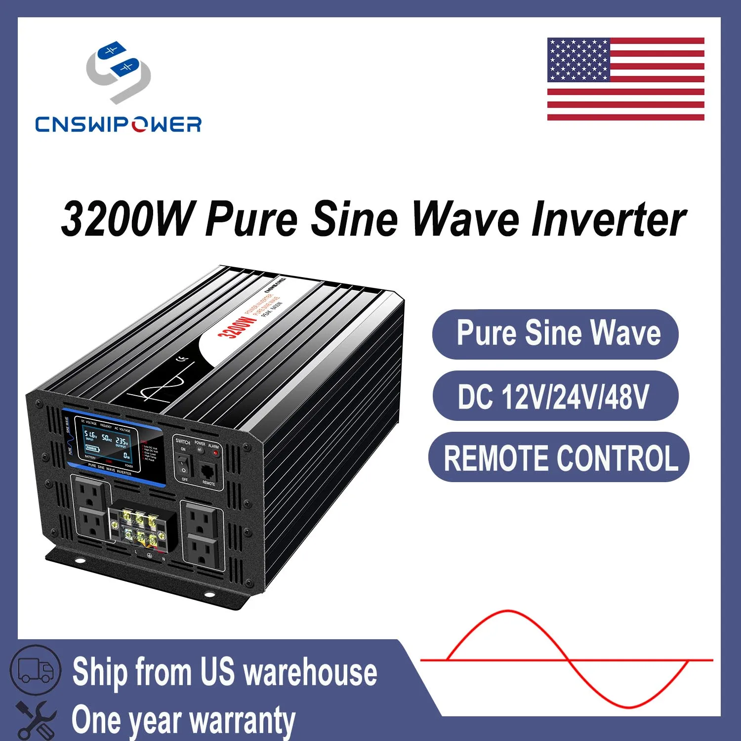 Inverter 12v 110v Pure Sine Wave 3200w 3000w Transformer Convert US Socket Converter Car Inverter For Camping