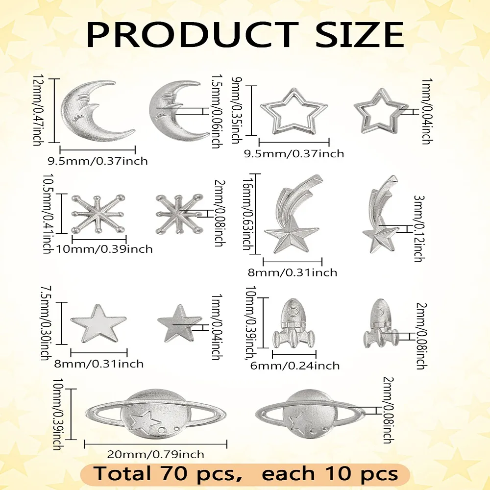 

1set 70pcs 7 styles Zinc Alloy Cabochons for Epoxy Resin Material Filling 7.5~16x6~20x1~3mm 10pcs/style