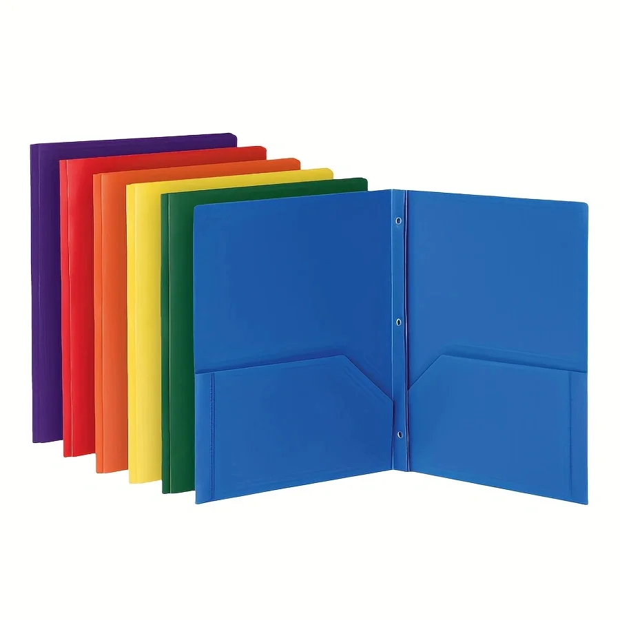 5 Stück Kunststoff-Ordner in 6 Farben mit Taschen und Klammern, bunte Ordner mit Verschlüssen, Büro- und Schulordner