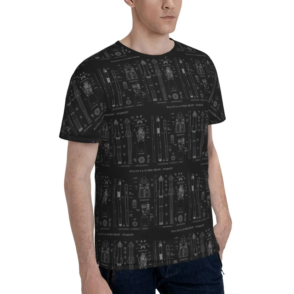 SPACEX Falcon 9 And Super Heavy Starship T-Shirt for Men Cotton T Shirts Men's Tees Short Crew Neck Summer Clothes Tops