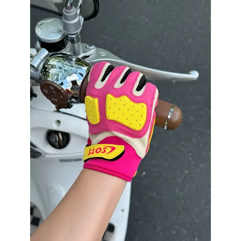 Macaron Motorcycle Retro Racing Gloves for Men and Women Thin Non Slip Wear Resistant Touch Screen Knight Sports Riding Gear