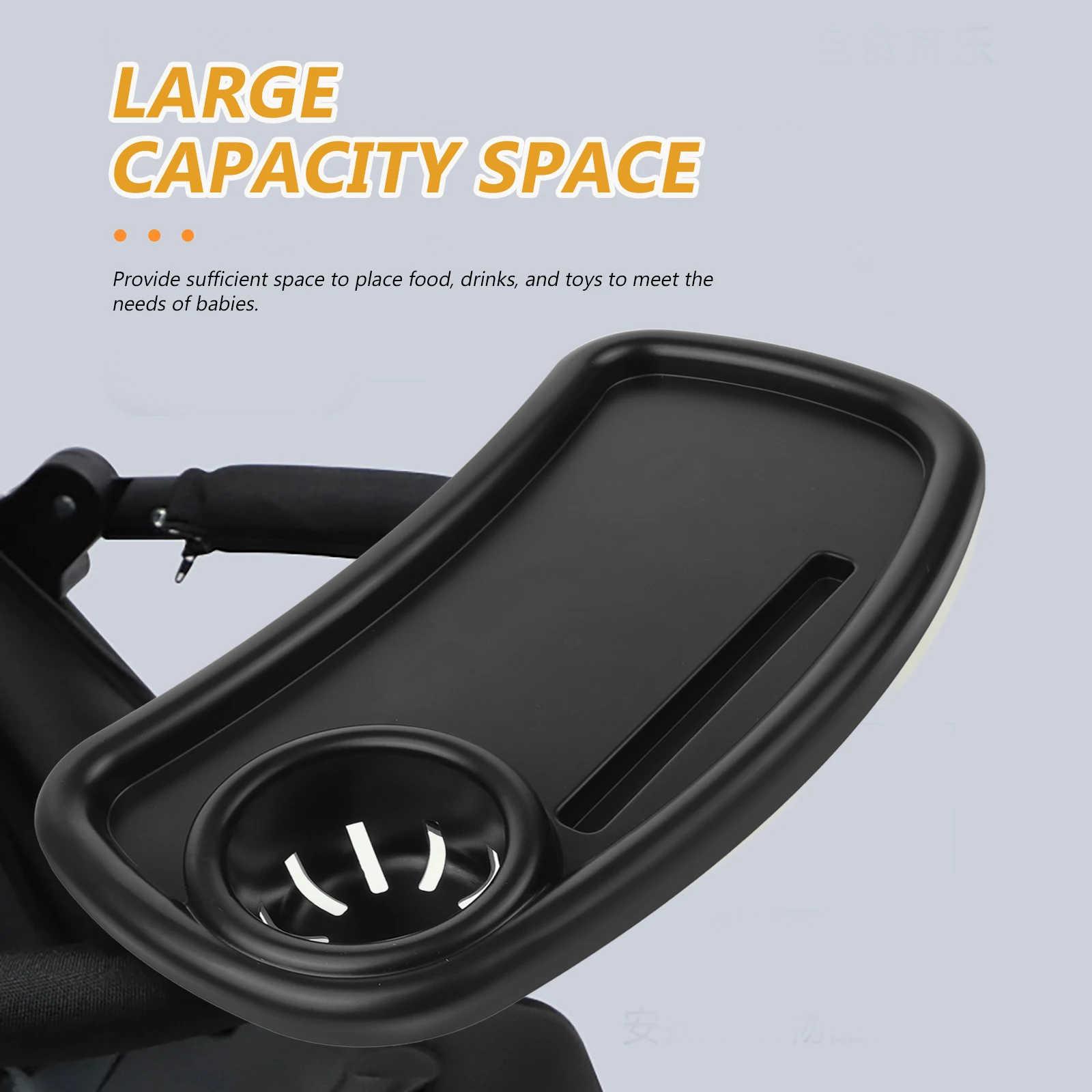 

Съемный поднос для коляски, пластиковый универсальный подстаканник для хранения еды, съемный черный, плоский, прочный, практичный, для детского питания