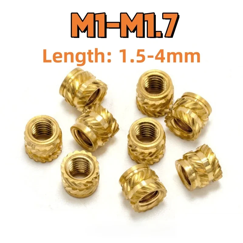 100/200/500pcs Knurled Nut M1 M1.4 M1.6 M1.7 Brass Insert Nut Double Twill Thread Embedment Nut Mini Nut for 3D Printer Voron