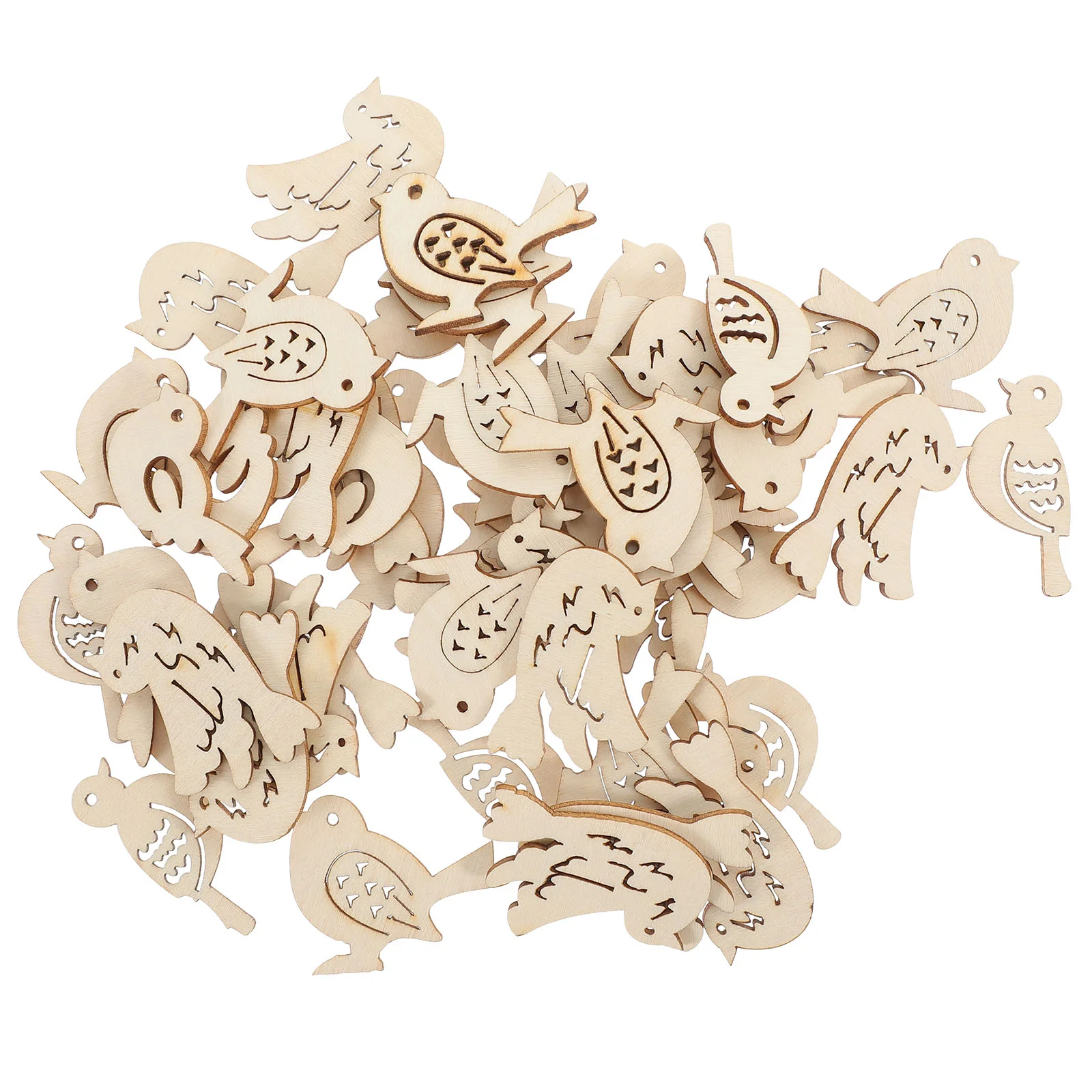 50 Pcs Wooden Bird Pendant Decorative Uncolored Chips Embellishments Mini Blank Unfinished DIY Crafts Handcraft Slice