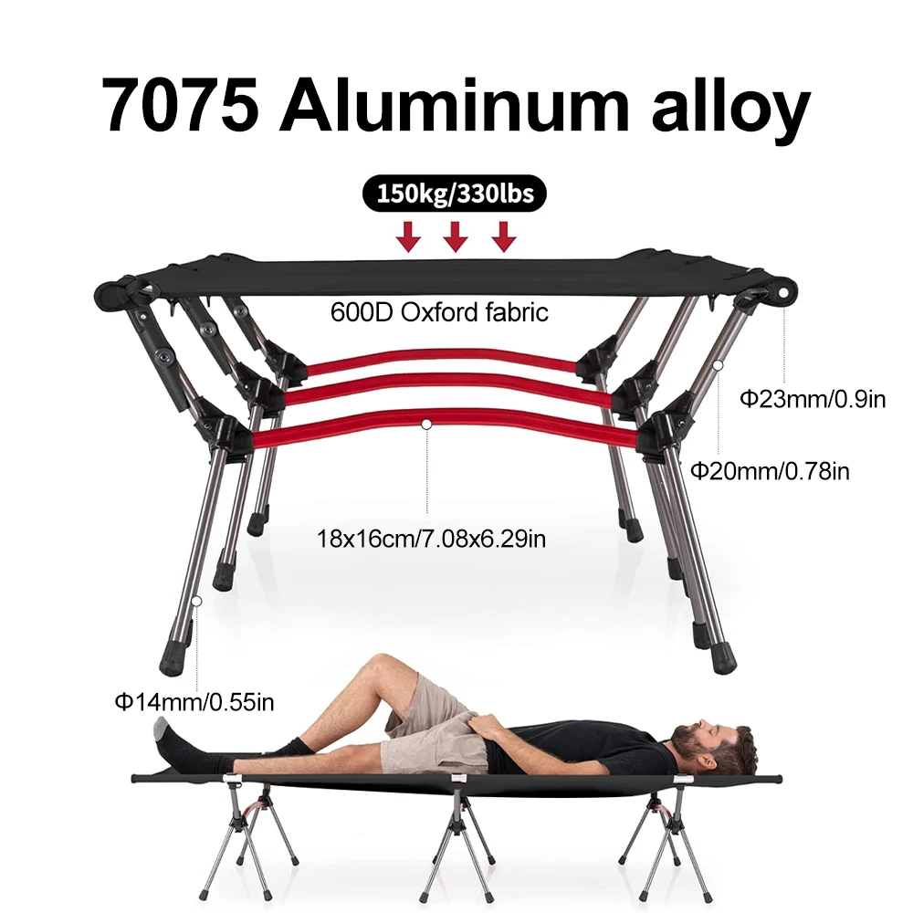 Cama Plegable Portátil para Camping Sonuto 193x66cm, 600D Oxford, 2.8 kg Ligera, Fácil de Instalar para Senderismo y Viajes al Aire Libre