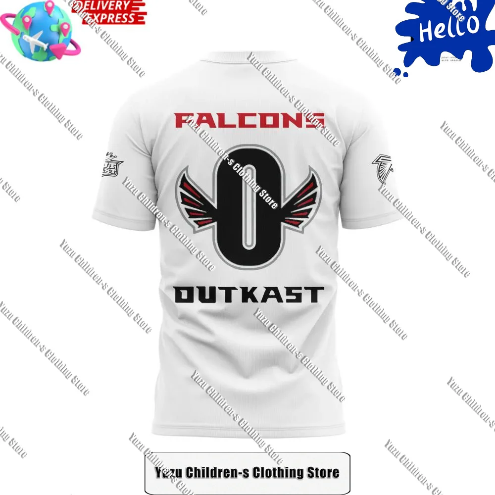 T-Shirt pour Homme et Fille, Haut Confortable et Polyvalent, Vêtement Blanc à la Mode de Rue Américaine, Nouvelle Collection 2024, Atlanta Falcons x Outkast