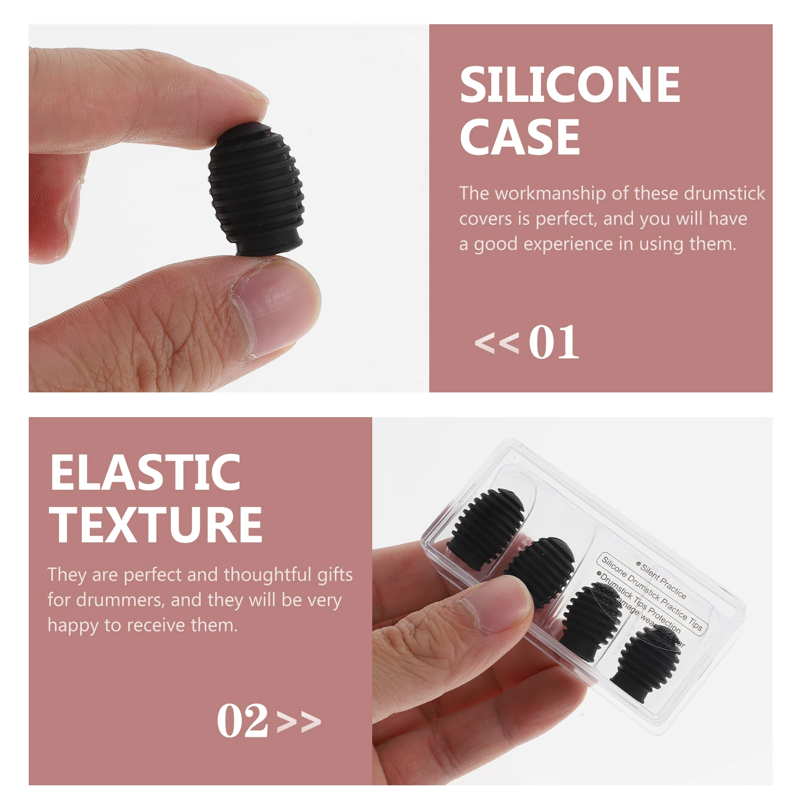 

4pcs Silicone Drumstick Covers Durable Mute Protectors For Drum Practice Beginner Accessories Caps Tips