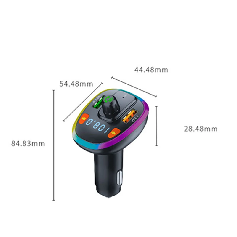 Cargador de coche manos libres transmisor FM USB PD receptor de luces rápidas MP3 reproductor luminoso de Audio Interior de vehículo para camión y automóvil