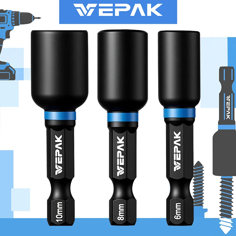 VEPAK Magnetic Hex Nut Drivers 6/8/10mm 1/4