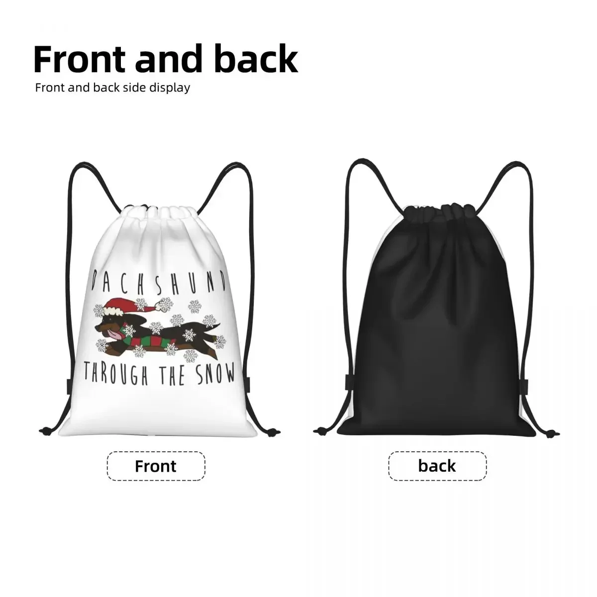 Christmas Dachshund Through The Snow Drawstring Backpack Sports Gym Bag for Women Men Cute Sausage Dog Training Sackpack