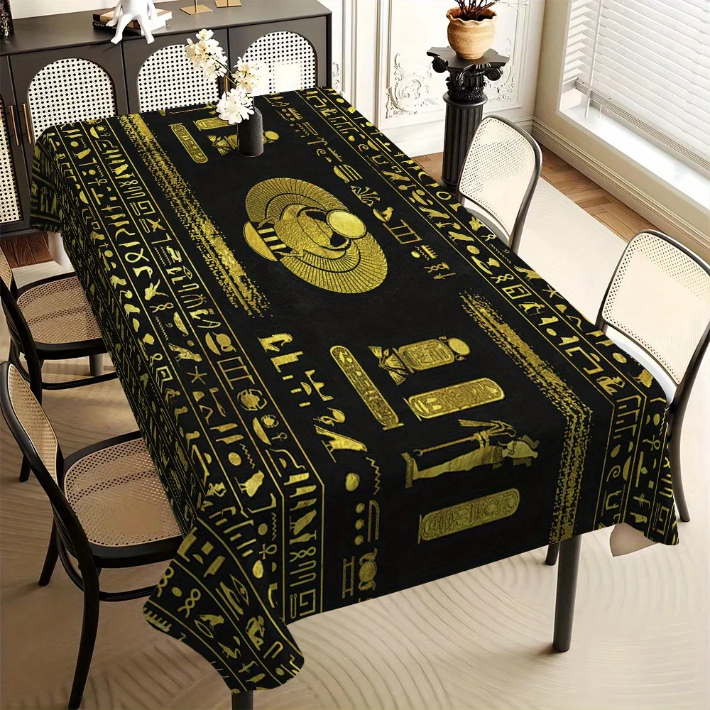 Mysterious Ancient Egyptian Black Golden Waterproof Tablecloth Table Decor Reusable Kitchen Dining Tablecloth Home Party Decor