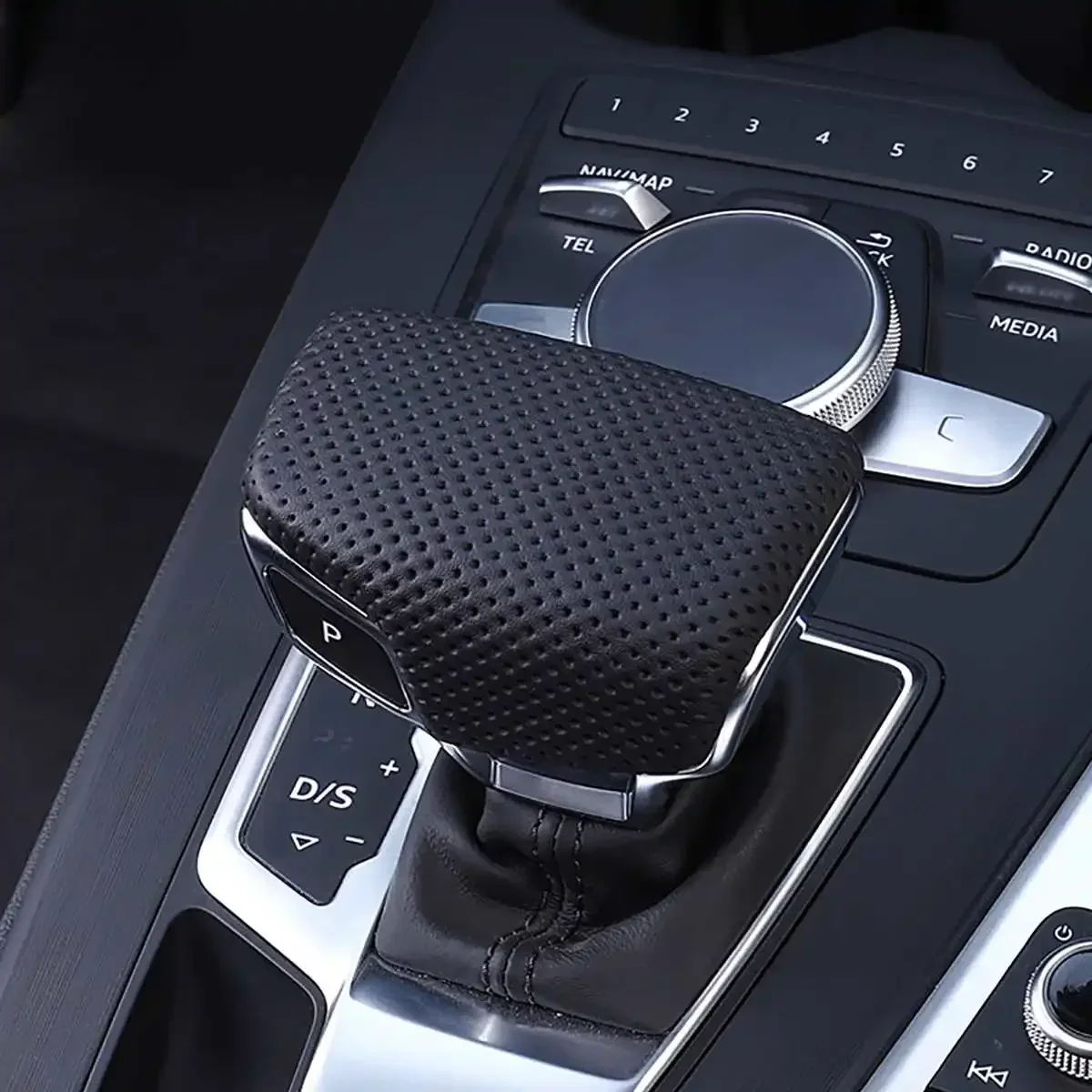 Cubierta perforada para palanca de cambios, tapa de perilla de palanca de cambios para Audi A4 B9 A5 Q7 Q5 2016-2019, color negro