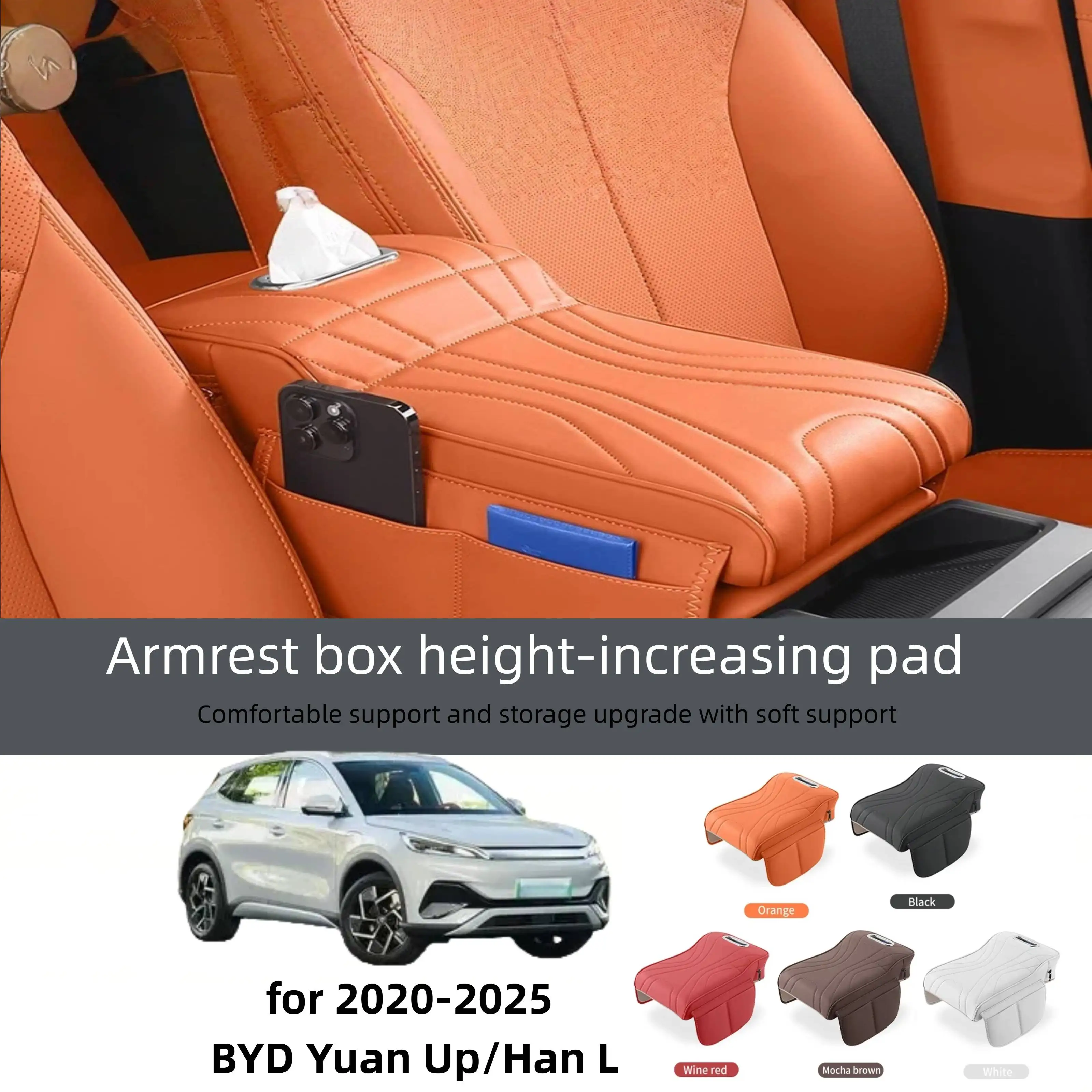 Car Central Armrest Cushion for BYD Yuan Up/Han L - Thickened Heightened Protective Cover with Tissue Storage