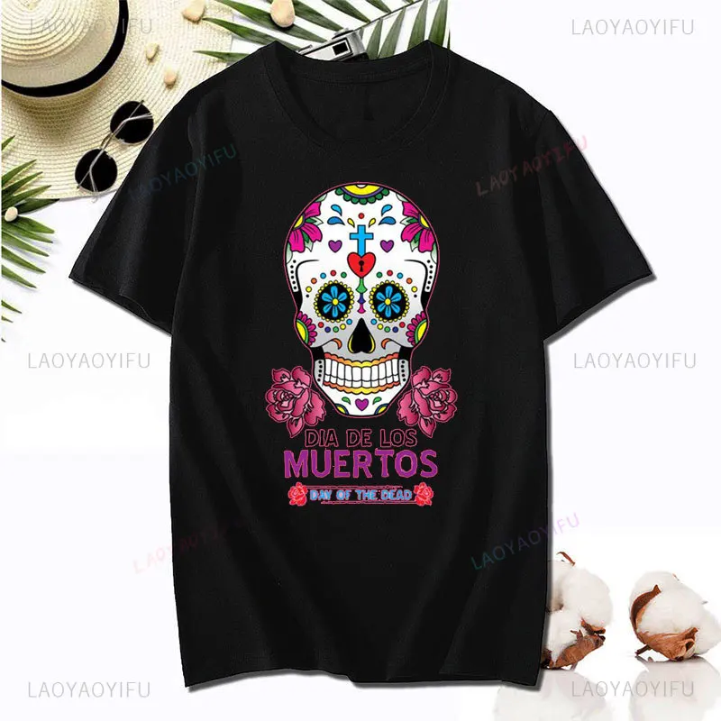 Day of The Dead Sugar Skull Anime Clothes Halloween Unique Printed Men T-Shirt Hipster Hip-hop Streetwear Unisex Cotton T Shirts