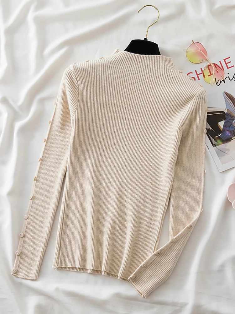 2024 Autumn Winter Long Sleeve Pullover Women Sweater Knitted Sweaters Turtleneck Tops Korean Pull Femme Jumper Female White