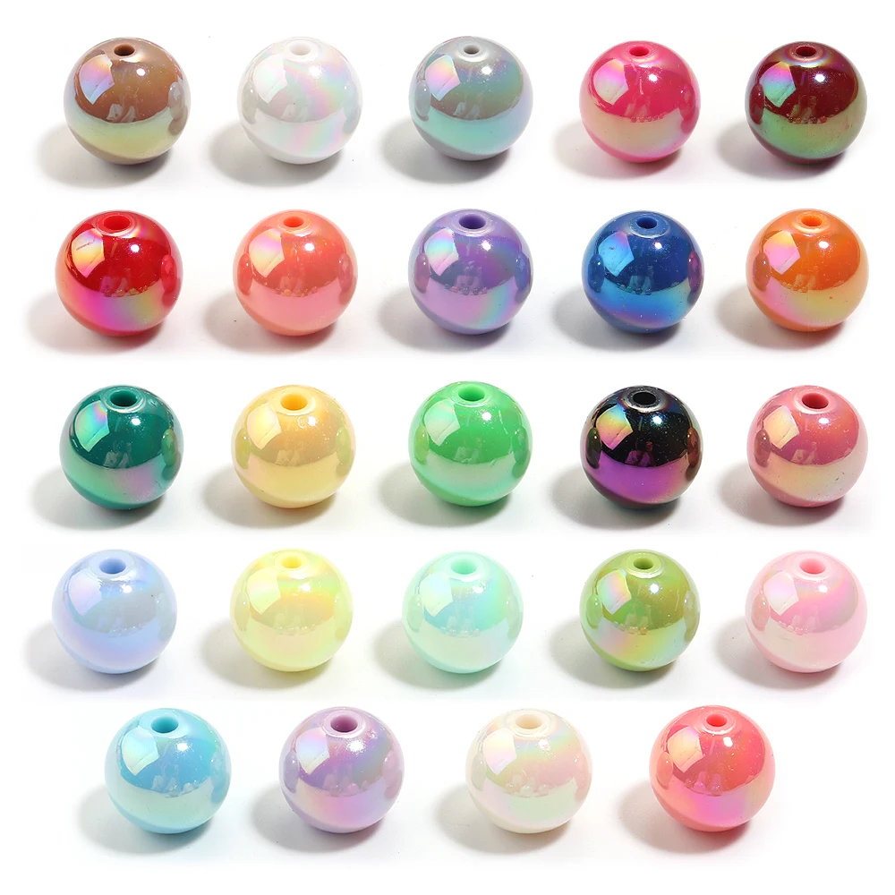 Image of 20-200 stücke AB Farbe Acryl Perlen UV Runde Lose Spacer Perlen Für Schmuck Machen DIY Armband Halskette Zubehör
