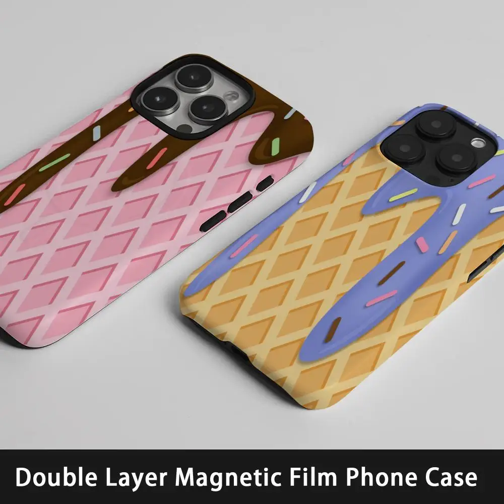 

Ice Cream Cookies Phone Case Korean INS For IPhone 16 15 14 13 12 11 Pro Max Plus Luxury Magnetic Double-layer Back Cover