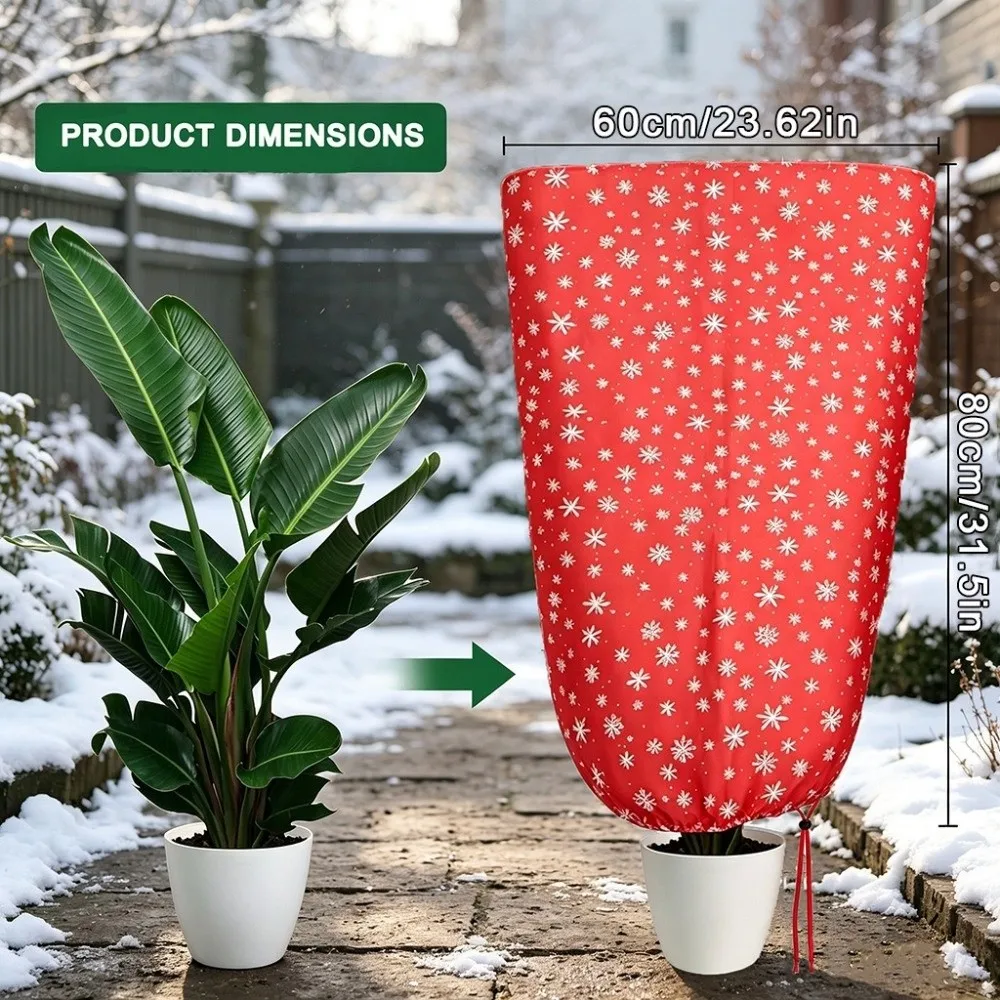 Non-woven Plant Frost Cover Snowflake Print with Zipper & Drawstring Tree Freeze Protection Cover Shrub Frost Cloth Trees Plants
