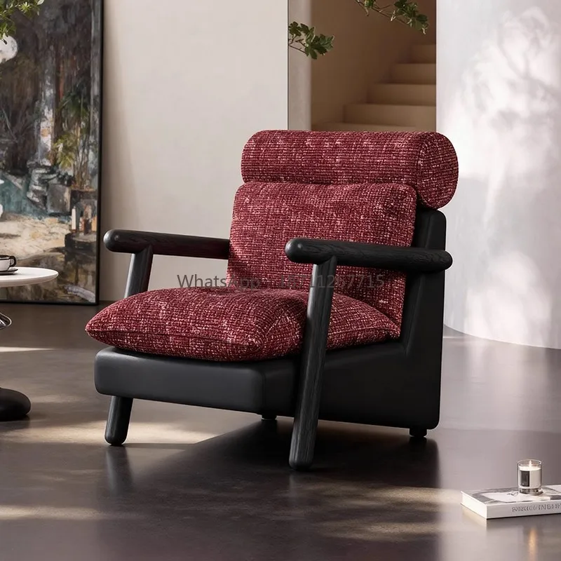 Vintage french red textured fabric casual sofa chair bedroom sofa chair
