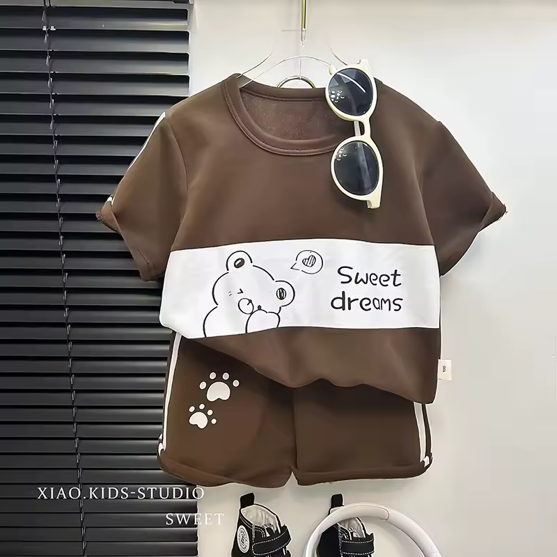 Children's Sets mother Kids Clothes Boys Girl T-shirt Shorts 2PCS  Short sleeve Baby Children Clothing Toddler Suit Suit Striped - Image 4
