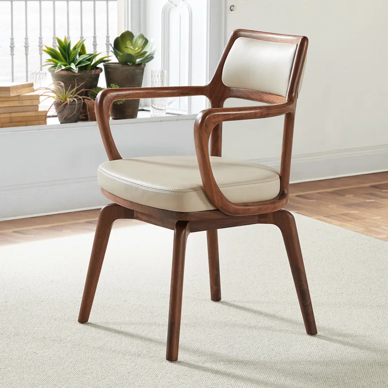 North American black walnut book chair, rotatable study with armrest desk chair, home office solid wood e-sports