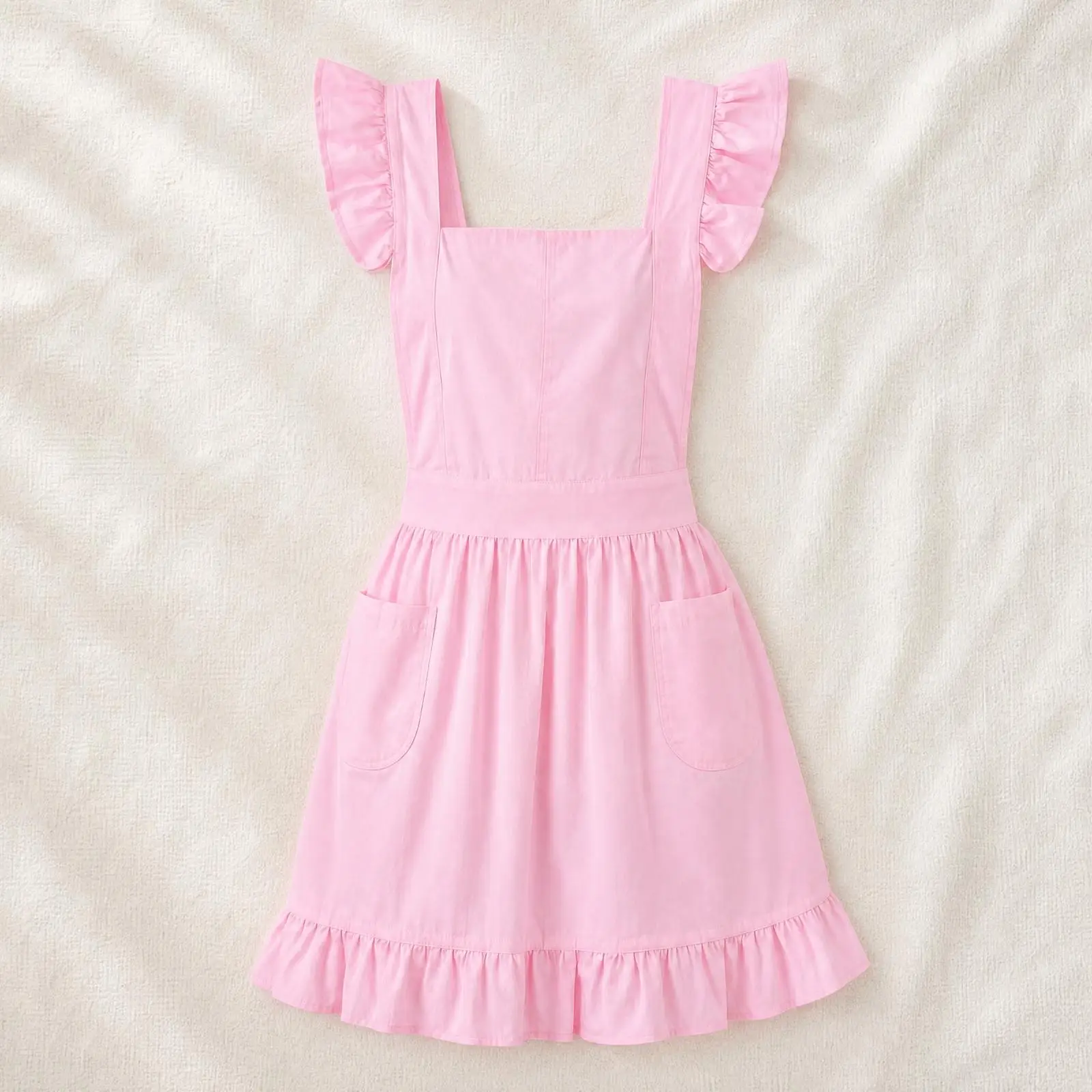 Feminine Maid Apron Long Length Cotton Blend Ruffle Trim Shoulder Strap Waist Band for Kitchen Serving Hostess