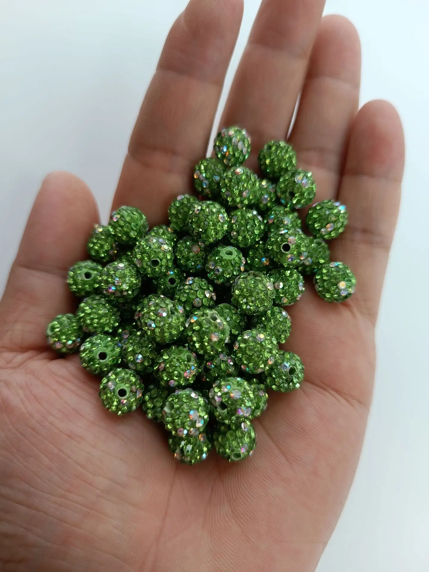 50pcs/lot  6 Rows Quality 10mm 30 Colors 2 Holes Polymer Clay Glitter Rhinestone Crystal Ball crystal Beads DIY Loose Beads
